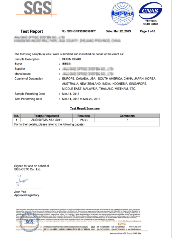BIFMA CERTIFICATE BALANCE EXECUTIVE