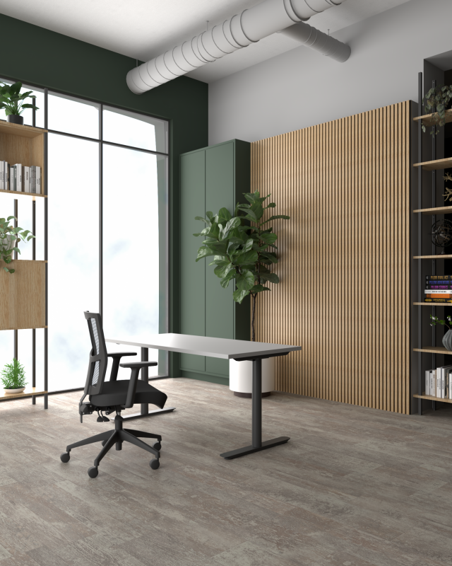 Agile Fixed Round Leg SSD WB with Urban Mesh AcoustiQ Wooden Slats