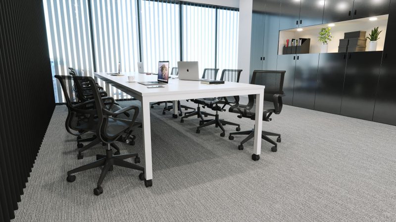 OLG Office - Axis Table with Castors and Scroll Chairs