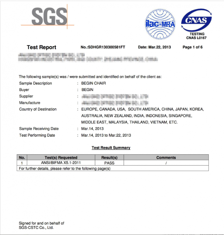 BIFMA CERTIFICATE BALANCE PROJECT