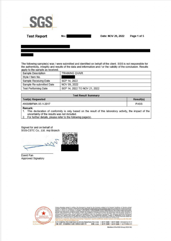 Logic Chair BIFMA TEST REPORT