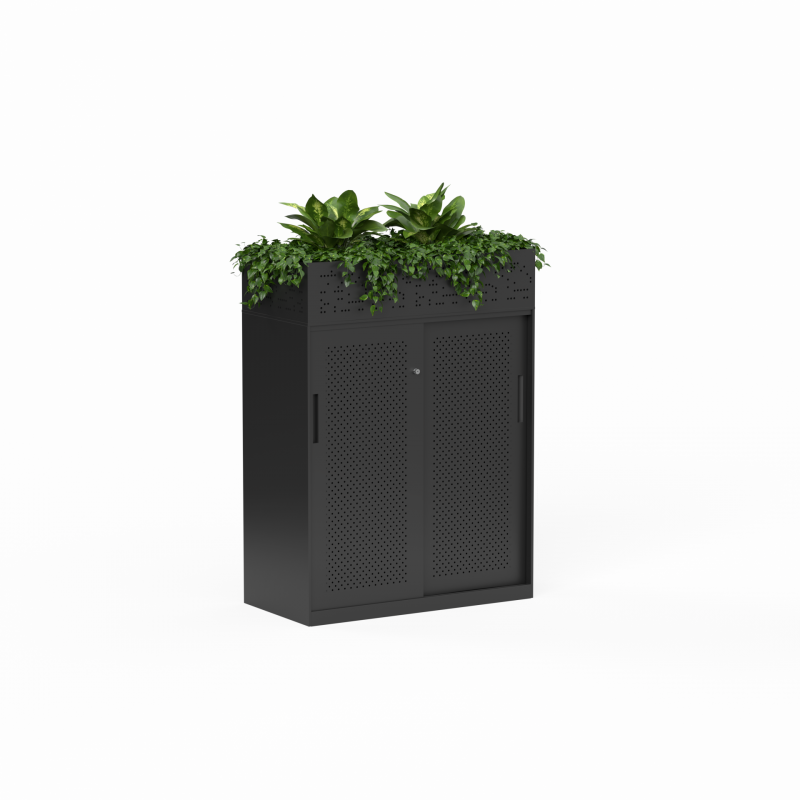 01 Tempo Sliding Door Credenza 1020 x 900 x 450 with Planters Black