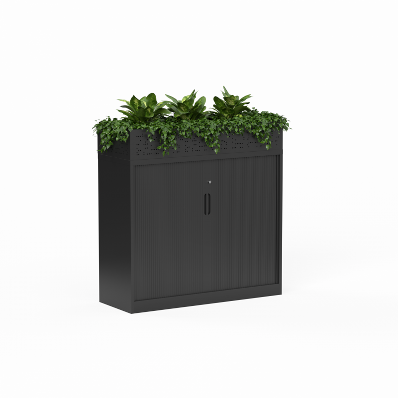 02 Tempo Tambour Cabinet 1020 x 1200 x 450 with Planters Black