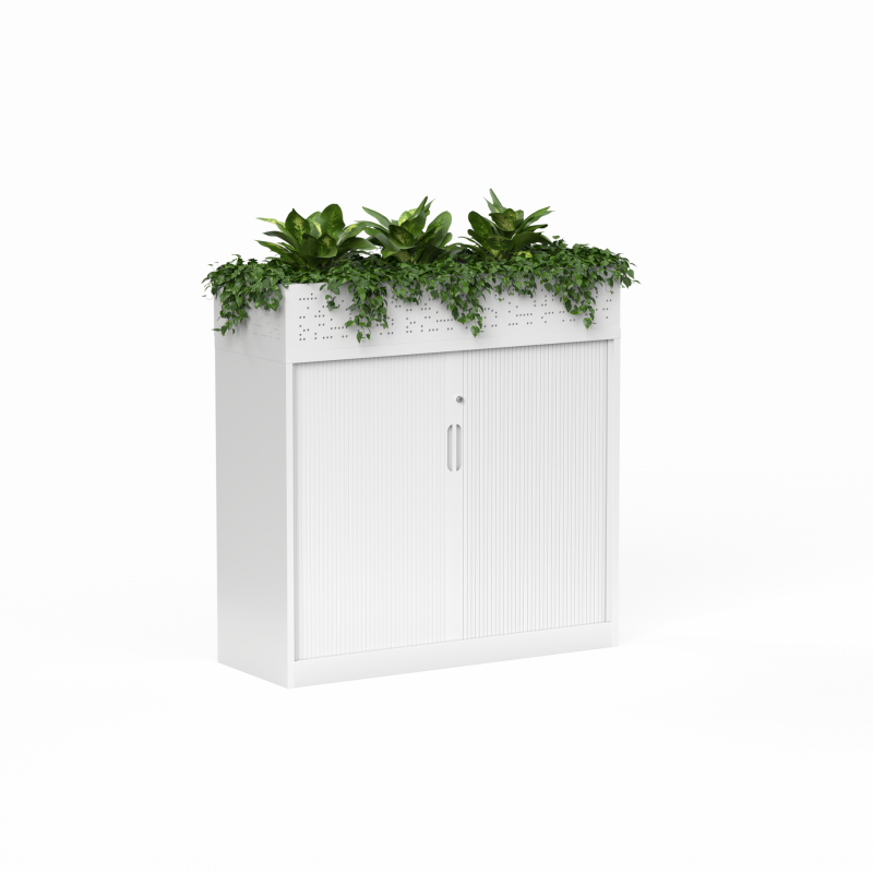02 Tempo Tambour Cabinet 1020 x 1200 x 450 with Planters White
