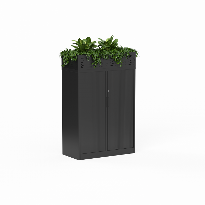 02 Tempo Tambour Cabinet 1200 x 900 x 450 with Planters Black